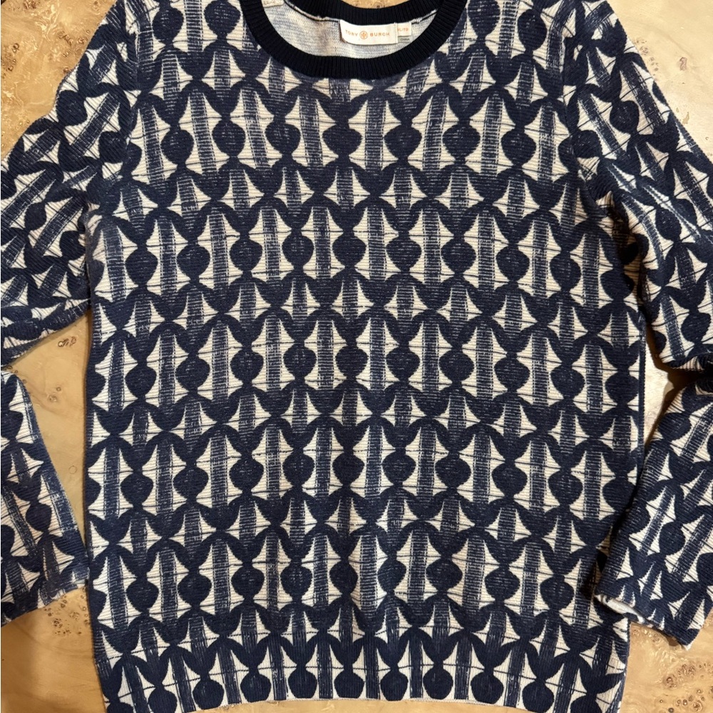 Tory Burch Navy and Cream Knit Top